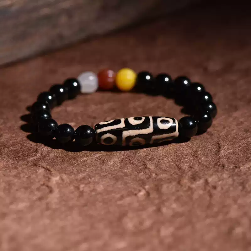 Tibetan Agate Nine-Eye Dzi Bracelet – The Universe’s Algorithm Woven into Stone