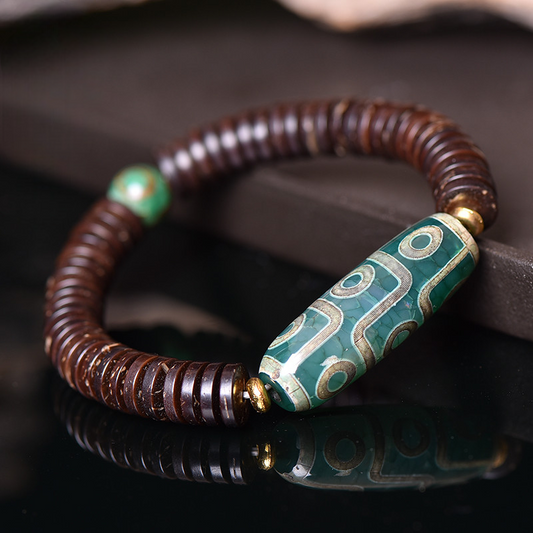 Tibetan Three-Eye Dzi Bead Bracelet – A Triad of Cosmic Wisdom for Modern Seekers