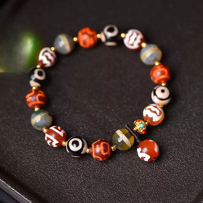 Tibetan Wealth Deity Natural Agate Dzi Bracelet – A 1,000-Year-Old Algorithm for Abundance